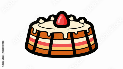 Festive layered cake with a strawberry topping and creamy icing