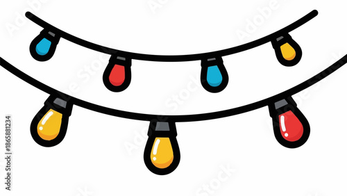 Festive string of colorful teardrop lights, illuminated with yellow, red, and blue hues