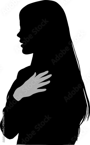 A moment of profound peacefulness is conveyed through the gentle silhouette of a woman deep in thought