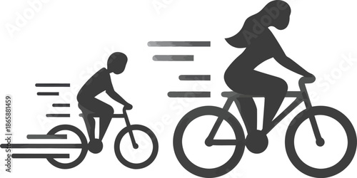 In a dynamic display of family fun, happy modern parents and child are seen cycling together in silhouette
