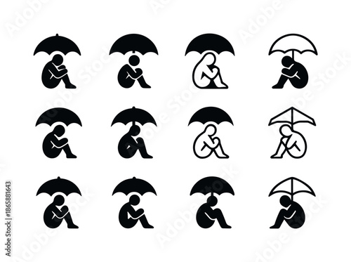 Crisis Vulnerability Icons. Facing a personal crisis with vulnerability. Icon set. Set Logo of Facing a personal crisis with vulnerability: