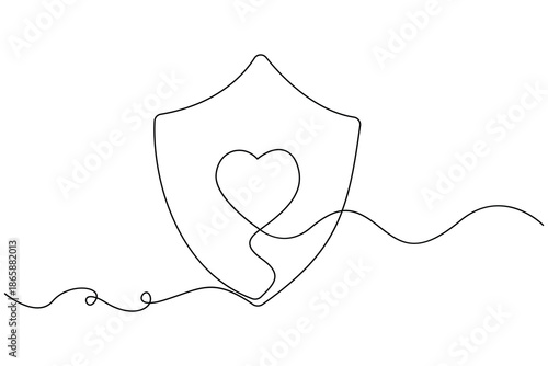 Healthcare protection line icon with heart and shield
