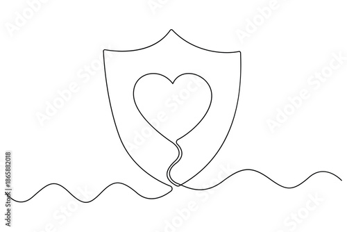 Healthcare protection line icon with heart and shield
