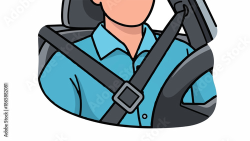 Close-up of person in a car wearing a seatbelt