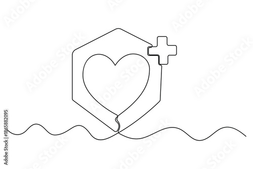 Healthcare protection line icon with heart and shield
