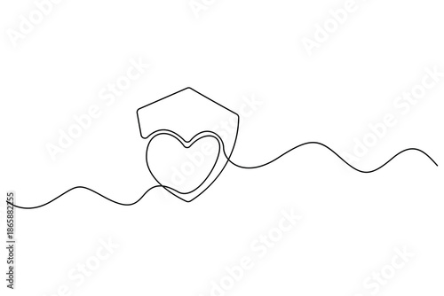 Healthcare protection line icon with heart and shield
