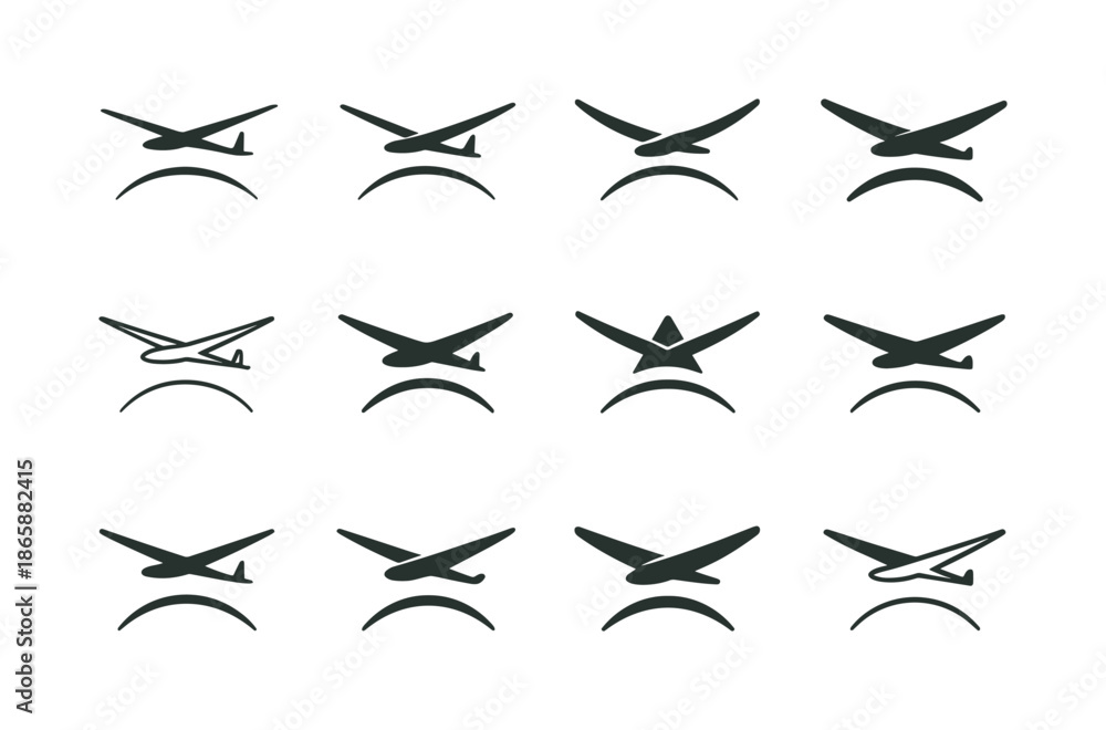 Obraz premium Elegant Gliding Emblems. gliding. Icon set. Set Logo of gliding: silent sky arc. harmonious logo variations of the same emblematic concept, each with different