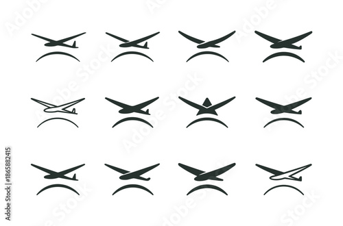 Elegant Gliding Emblems. gliding. Icon set. Set Logo of gliding: silent sky arc. harmonious logo variations of the same emblematic concept, each with different