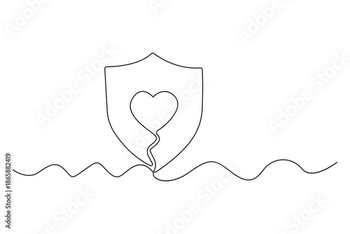 Healthcare protection line icon with heart and shield
