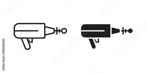 Laser gun icons set designed in filled, outline, line and stroke style