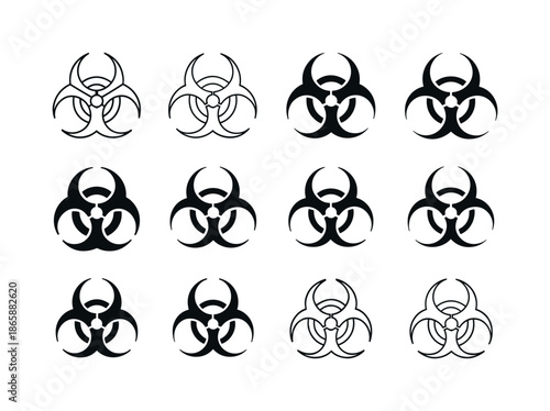 Biological Hazard Icons. Biological Hazards. Icon set. Set Logo of Biological Hazards: medical hazard sign. harmonious logo variations of the same emblematic