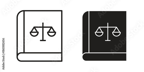Law book icons set designed in filled, outline, line and stroke style