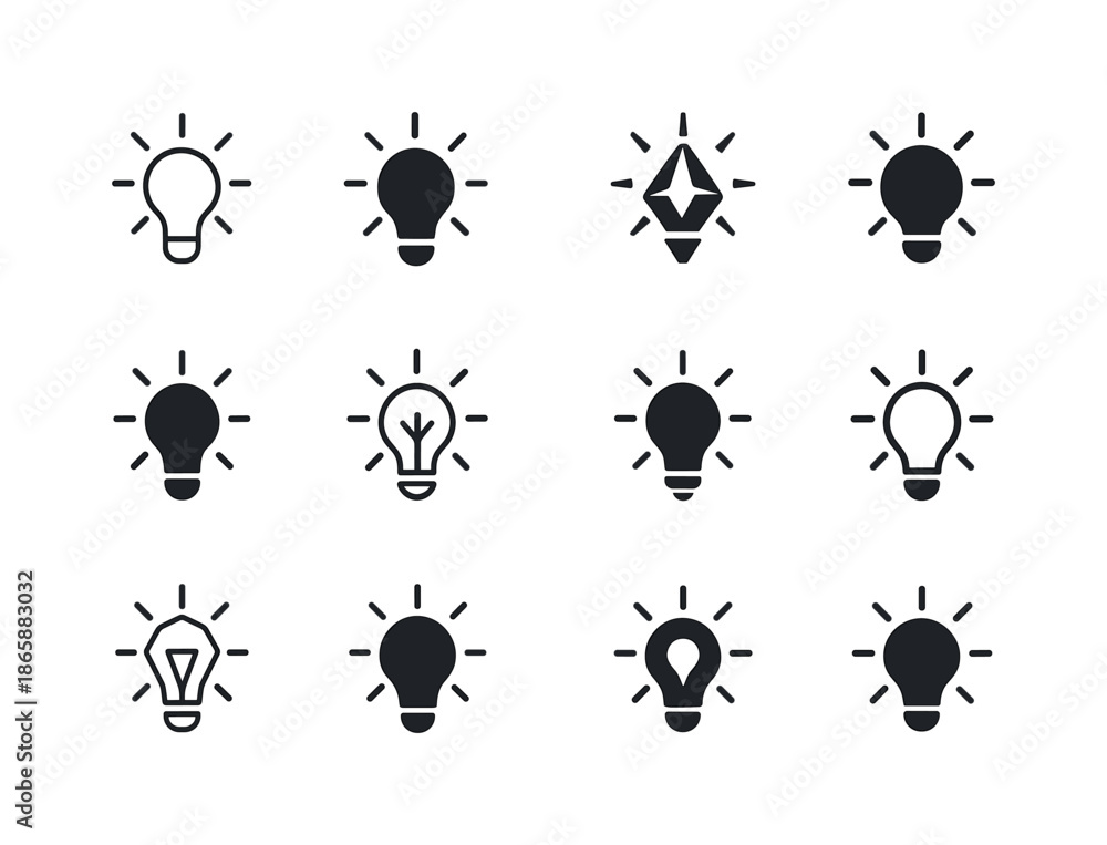 Obraz premium Innovation Logo Set. Innovation. Icon set. Set Logo of innovation: lightbulb spark. harmonious logo variations of the same emblematic concept, each with