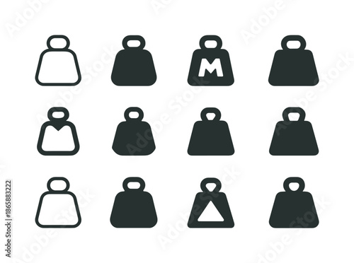 Weight Scale Logos. Mass. Icon set. Set Logo of mass: weight scale. harmonious logo variations of the same emblematic concept, each with different artistic
