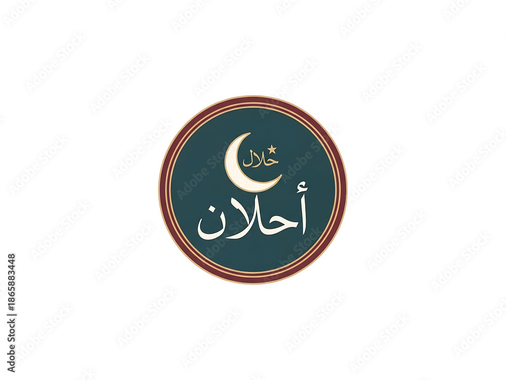 Fototapeta premium A halal logo with Arabic script and a crescent moon on a dark background
