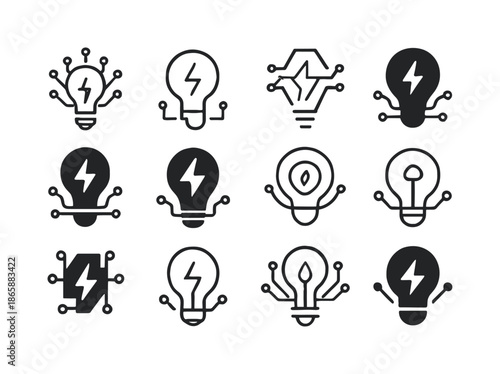 Smart Energy Grid Icons. Smart energy grids. Icon set. Set Logo of Smart energy grids: circuit network. harmonious logo variations of the same emblematic