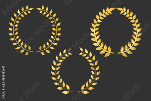 Golden laurel wreaths arranged in various sizes against a dark background