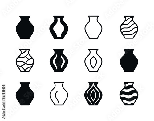 3D-Printed Logo Set. 3D-printed objects in art and design. Icon set. Set Logo of 3D-printed objects in art and design: printed vase form. harmonious logo