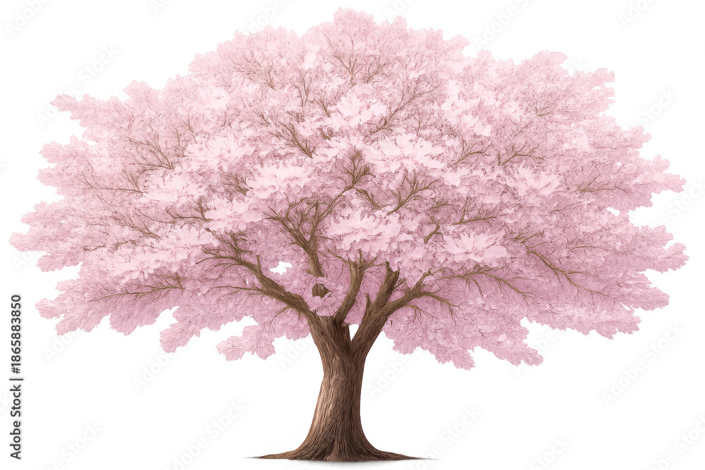 Obraz premium Sakura tree full bloom with pink flowers during spring season, transparent background for various design projects