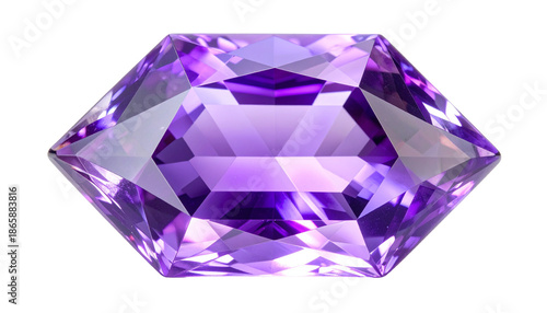 A faceted, hexagonal gemstone, cut with many reflective surfaces