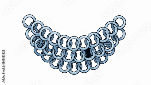 Interlocking metallic rings forming a curved, dense pattern