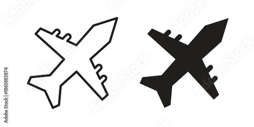 Military aircraft icons set designed in filled, outline, line and stroke style