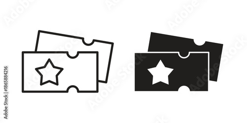 Movie ticket icons set designed in filled, outline, line and stroke style