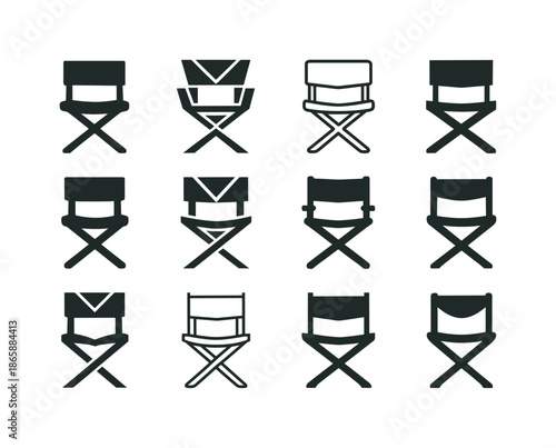 Theater Emblem Icons. Theater Performance. Icon set. Set Logo of Theater Performance: director?s chair. harmonious logo variations of the same emblematic