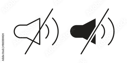 Mute sound icons set designed in filled, outline, line and stroke style