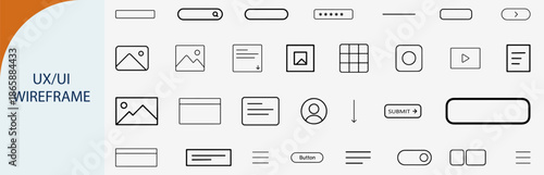 Set of 32 UX/UI Wireframe and Web Design Layout Outline Icons