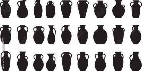 Set of 30 Black Silhouette Vase and Urn Icons Vector