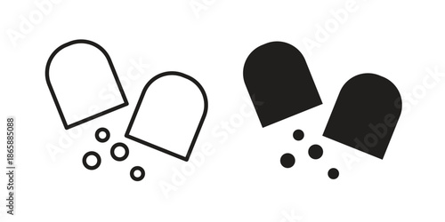 Open Capsule Pill icons set designed in filled, outline, line and stroke style