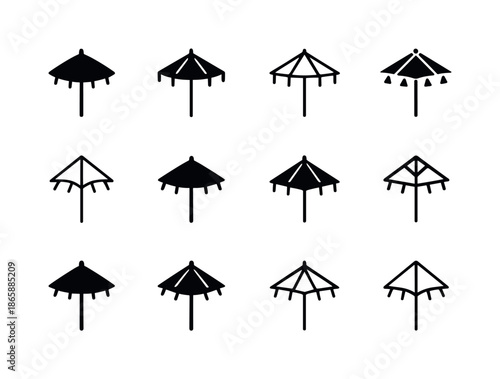Cocktail Umbrella Icons. Cocktail umbrella. Icon set. Set Logo of Cocktail umbrella: umbrella with tiny tassels. harmonious logo variations of the same