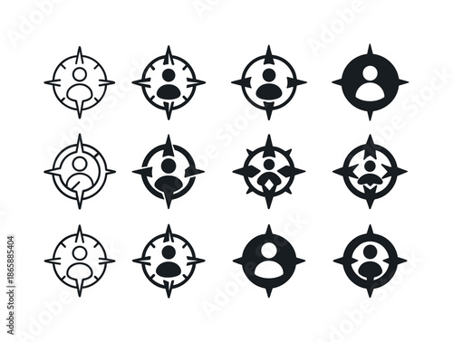 Inclusive Leadership Icons. Inclusive leadership. Icon set. Set Logo of Inclusive leadership: compass guiding symbol. harmonious logo variations of the same