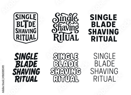 Diverse Shaving Lettering. Single blade shaving ritual. Set lettering. harmonious lettering variations of the same emblematic concept, each with different