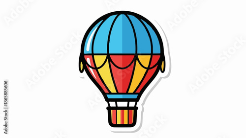 Colorful cartoon hot air balloon with basket, ready for flight adventure