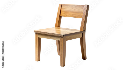 Wooden chair on a transparent background, side view, natural light