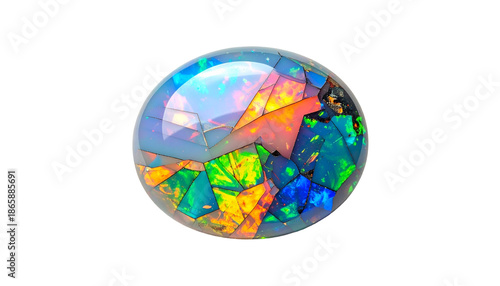 Iridescent gemstone orb, fractured interior with vibrant, fractured color