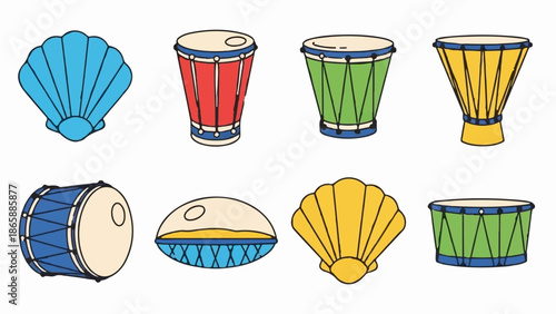 Colorful drums and shells illustration