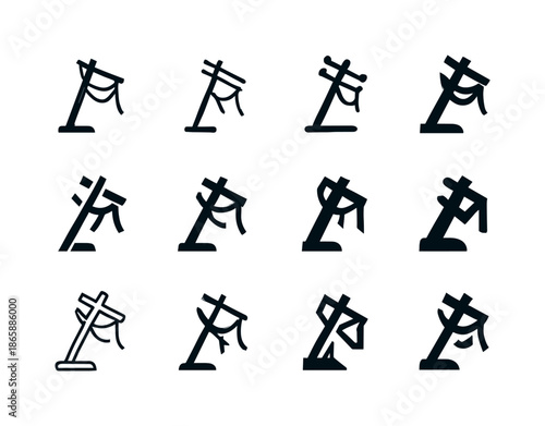 Infrastructure Icon Set. Damaged infrastructure. Icon set. Set Logo of damaged infrastructure: leaning utility pole. harmonious logo variations of the same