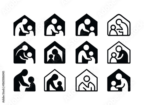 Home Education Logos. Home education and the role of parents in teaching. Icon set. Set Logo of Home education and the role of parents in teaching: parent