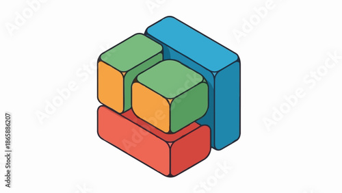 Colorful isometric blocks arranged in a structure