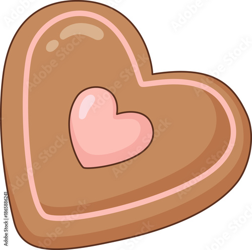 Cute Heart Shaped Chocolate Cookie with Pink Heart Detail Illustration for Valentine's Day