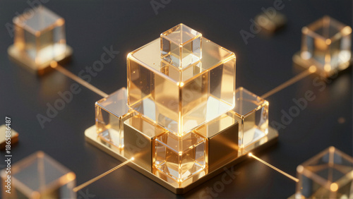 Golden Cubes Stacked in Pyramid Formation