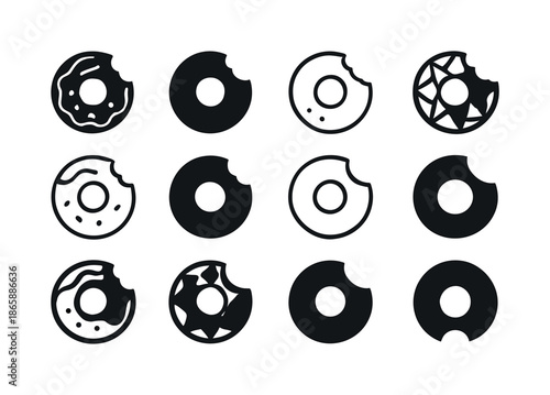 Donut Logo Variations. With fillings. Icon set. Set Logo of with fillings: filled donut with bite. harmonious logo variations of the same emblematic concept,