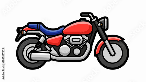Red and blue classic motorcycle with chrome engine details and black tires