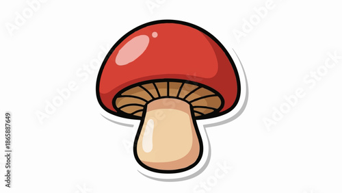 Red capped mushroom with creamy stem and brown gills, cartoon style