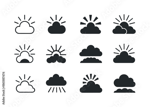 Heavenly Logo Icons. Heavens. Icon set. Set Logo of Heavens: clouds and sun rays. harmonious logo variations of the same emblematic concept, each