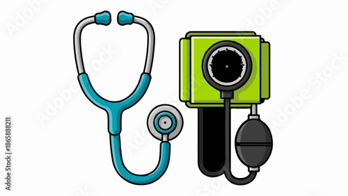 Medical instruments a stethoscope and a blood pressure monitor