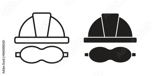 Safety helmet icons set designed in filled, outline, line and stroke style